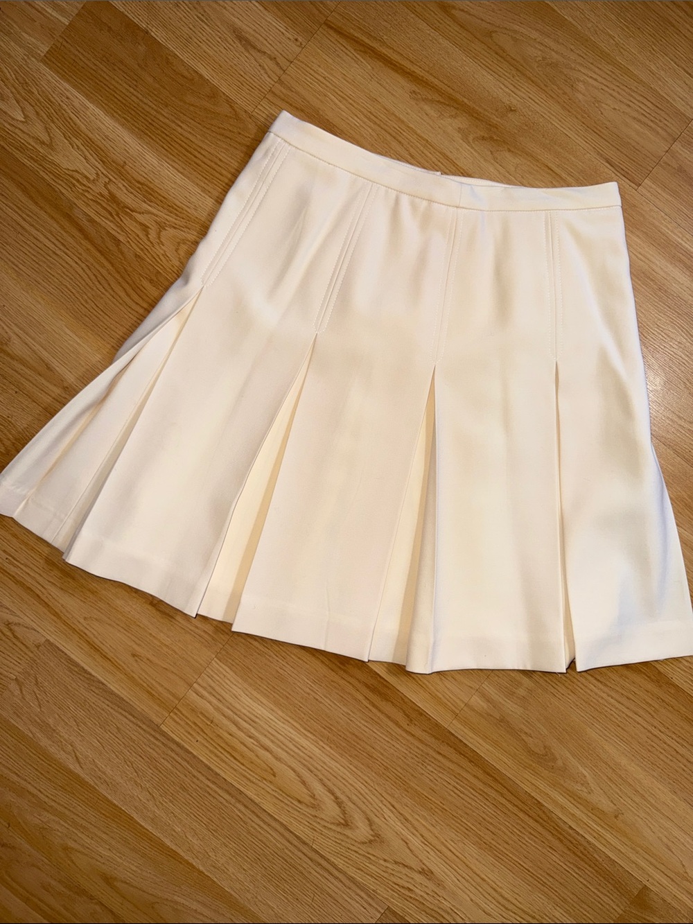 J. Crew Pleated Cream Ivory Skirt Wool Size P6 Petite 6 Preppy Classic